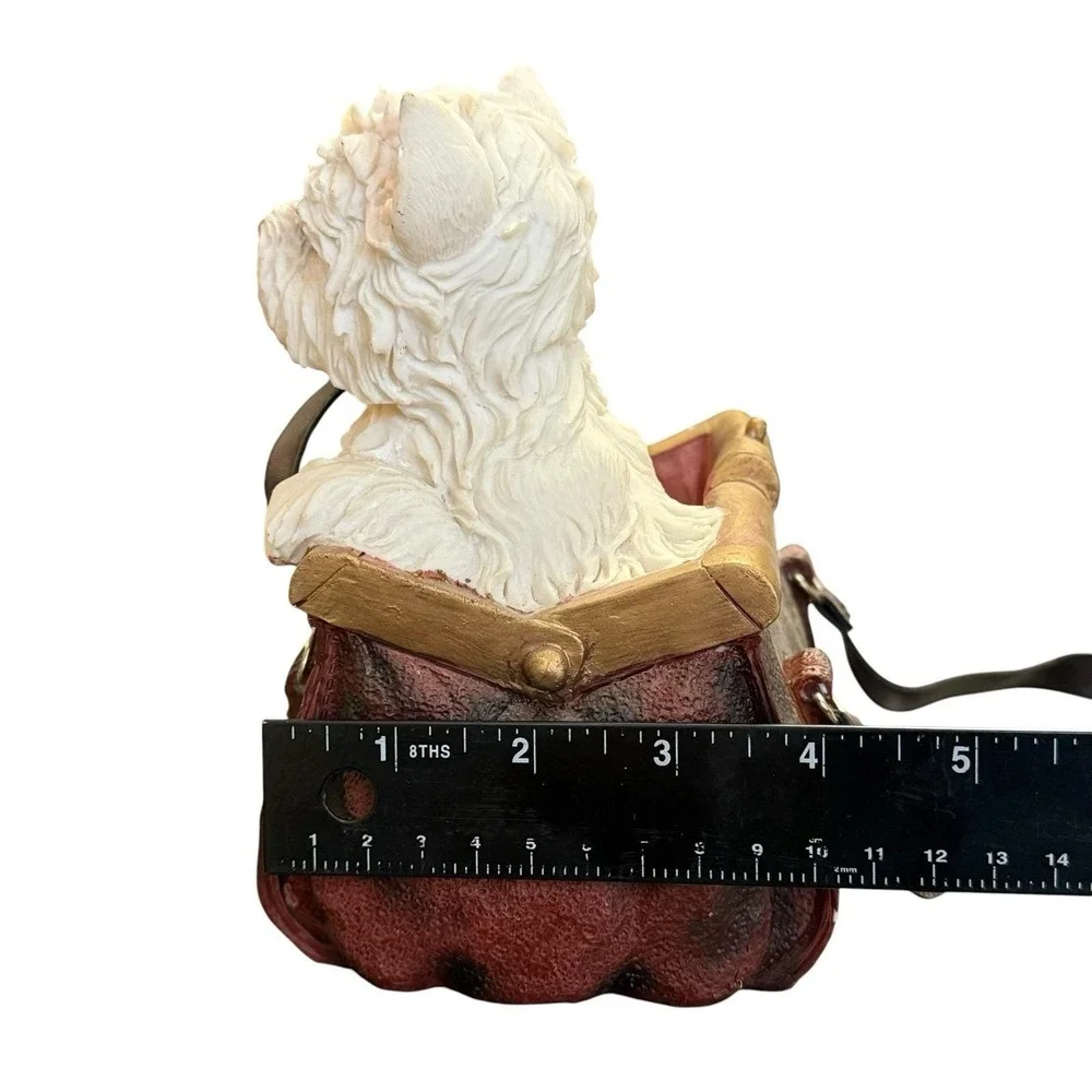 Vintage Westie Dog Purse Planter Resin Basket Faux Leather Handles Terrier Decor